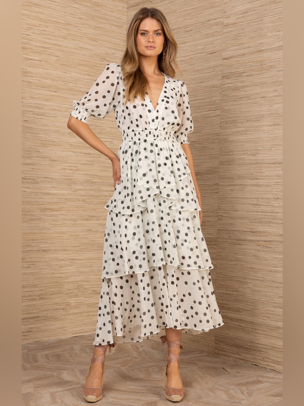 Hale Bob | Kiera Chiffon Dress | Ivory & Black Polka Dot | Medium | NWT
